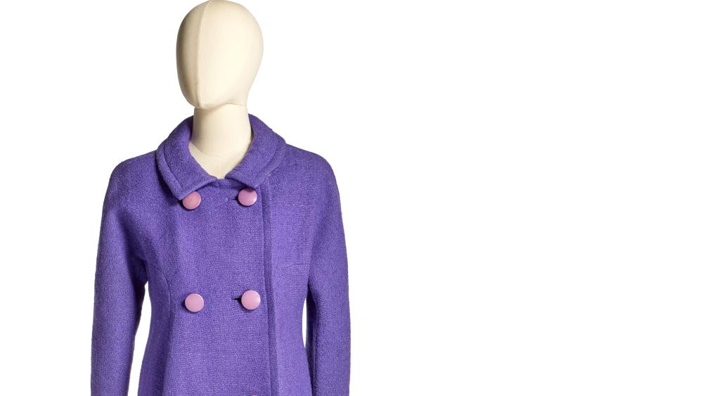 Jacqueline Kennedy Onassis' violet wool coat, worn on the election night of John F. Kennedy on Nov. 8, 1960.