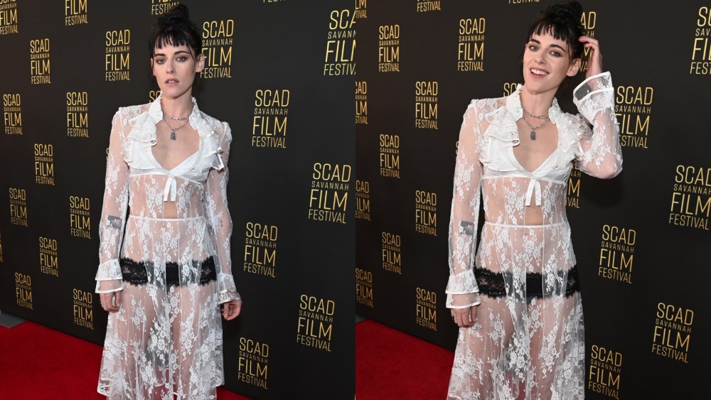 On Friday, Kristen Stewart attended the SCAD Savannah Film Festival in a lace Rodarte dress from the label's spring 2025 collection.