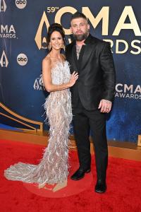 Amber Cochran Gilbert and Brantley Gilbert at The 59th Annual CMA Awards held at the Bridgestone Arena on November 19, 2025 in Nashville, Tennessee.