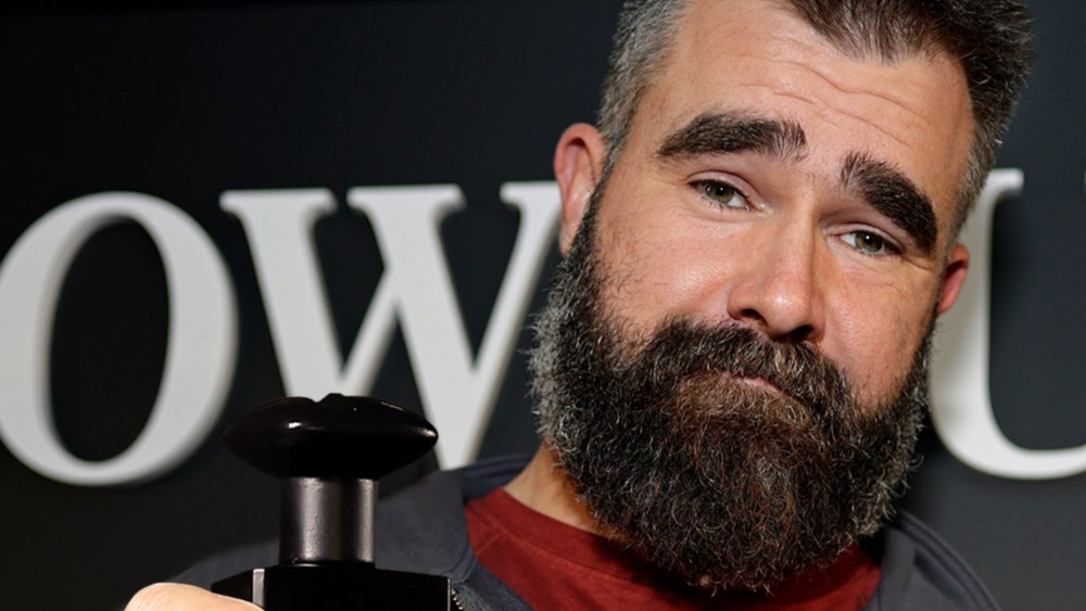 Jason Kelce at the Slow Burn launch party with Kingsford.