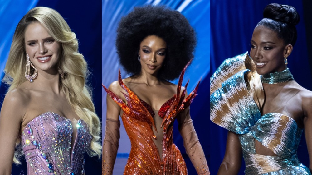 Inna Moll, Ophély Mézino and Bereniece Dickenson (L-R) at the 2025 Miss Universe preliminary.