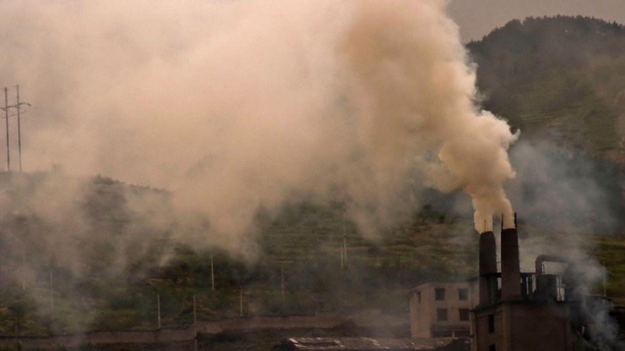 Pollution spews into the air from coal-fired factories on China's Yangtze River.