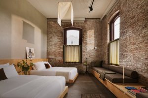 Inside a guest room at Pocketbook Hudson.