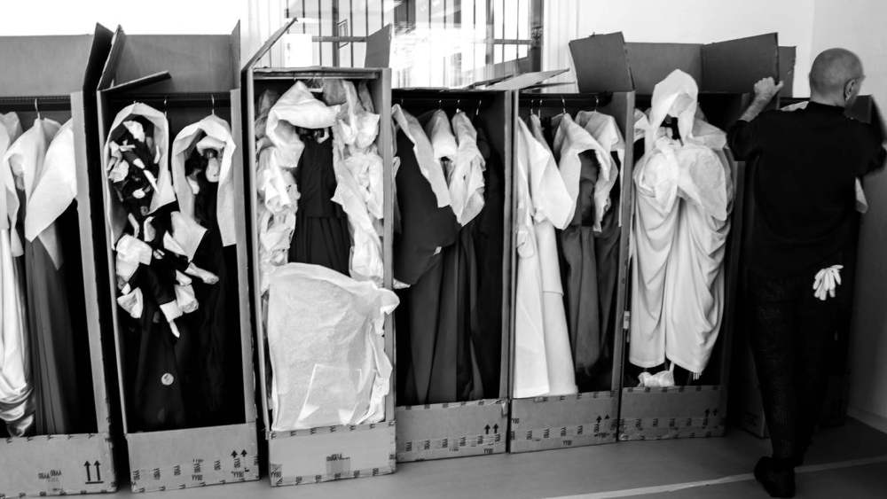 Preparations of the "Yohji Yamamoto: Letter to the Future" exhibition in Milan.