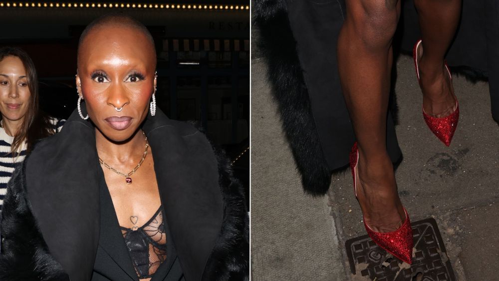 Cynthia Erivo in bespoke Louboutins — her red crystal-embellished Hot Chick pumps pay tribute to Dorothy's ruby red slippers in 1939's "The Wizard of Oz."
