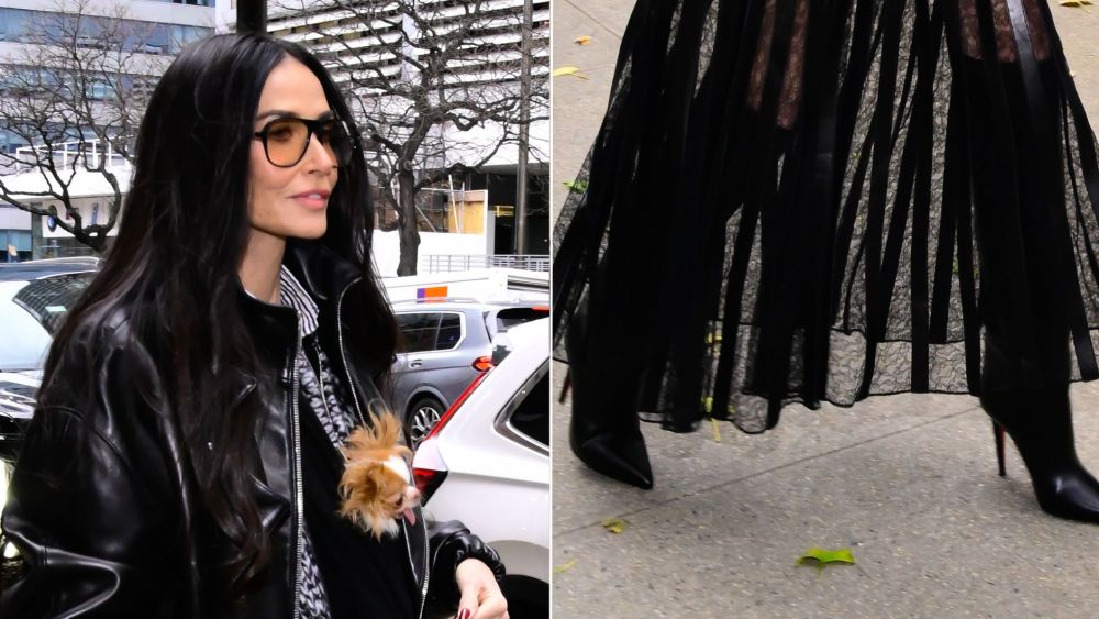 Demi Moore joined fall's tall-boot trend in Christian Louboutin Kate Botta calf leather knee-high stiletto boots while out in New York on Tuesday.