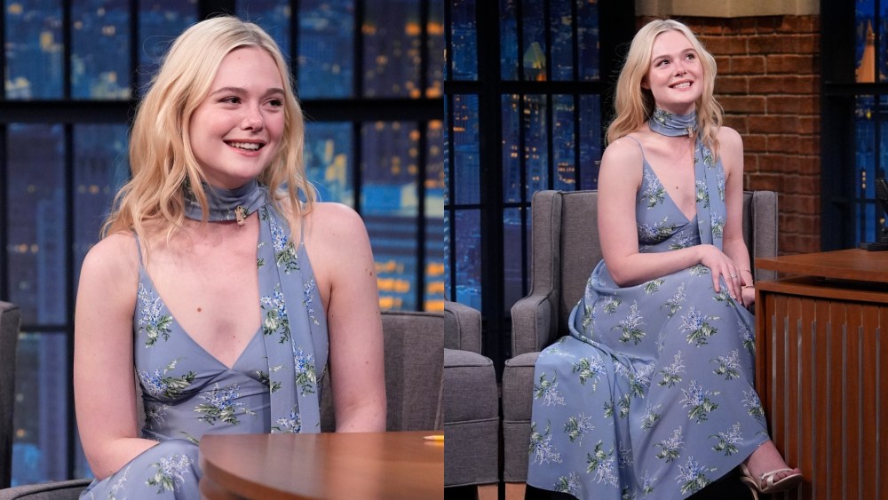 Elle Fanning wears Rodarte spring 2026 ready-to-wear collection on 'Late Night With Seth Meyers' on Nov. 11 in New York City.