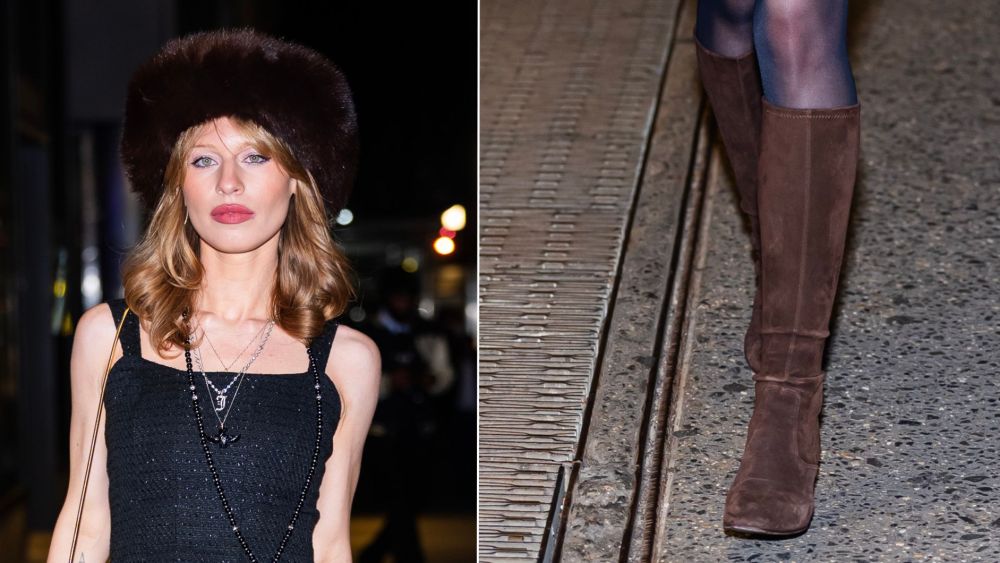 Ivy Getty wears brown suede knee high boots outside of the Printemps’ ‘Holiday in Paris’ Event in New York City on Tuesday night.