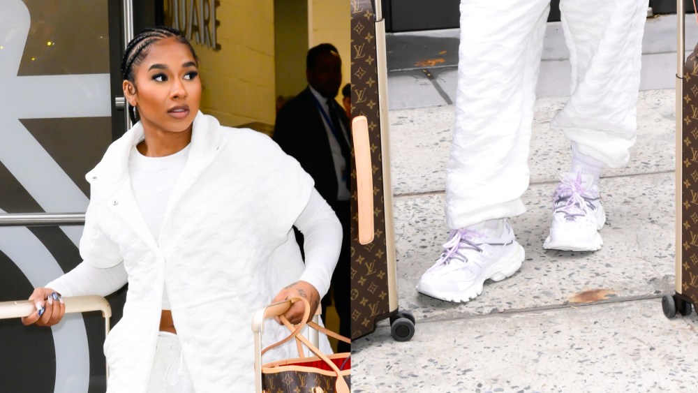 jordan chiles, nyc, gma, balenciaga sneakers, track trail laces, chunky sneaker