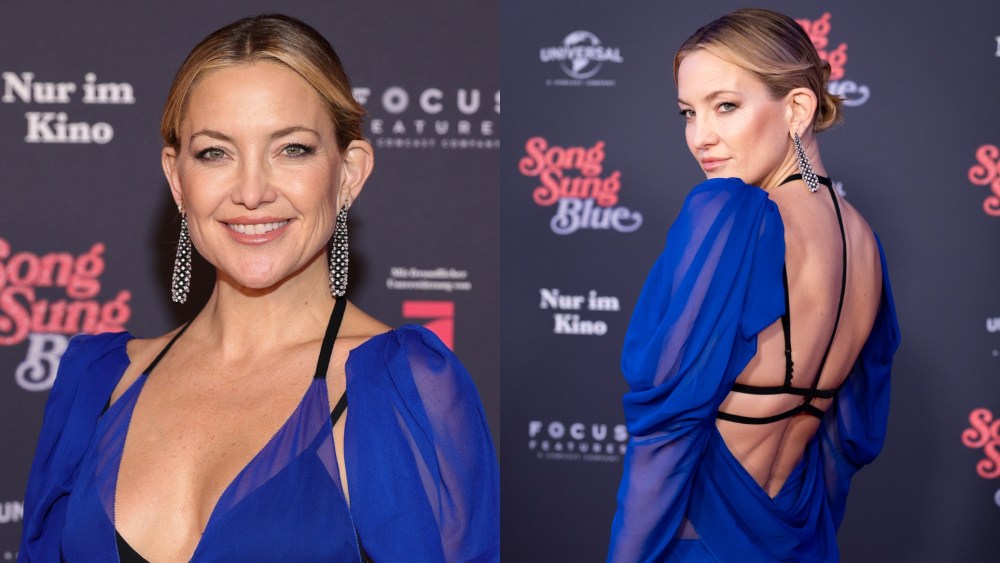 Kate Hudson wears a custom Vera Wang dress at the "Song Sung Blue" premiere on Nov. 19, 2025 in Berlin, Germany.