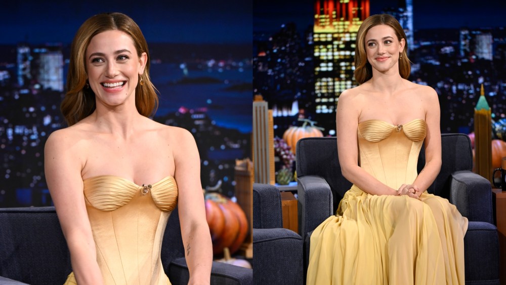 Lili Reinhart wears Georges Hobeika on "The Tonight Show Starring Jimmy Fallon" on Nov. 25, 2025 in New York City.