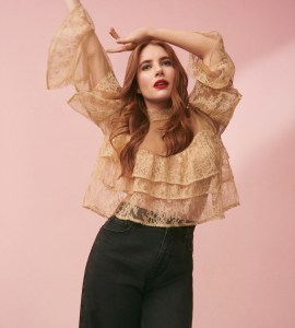 Emma Roberts in Loft’s holiday 2025 collection.