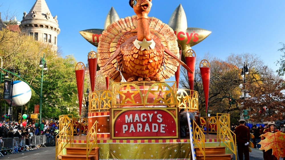 Tom Turkey by Macy's float is waiting for the parade to start during Macy's 2022 Thanksgiving Day Parade in New York City.