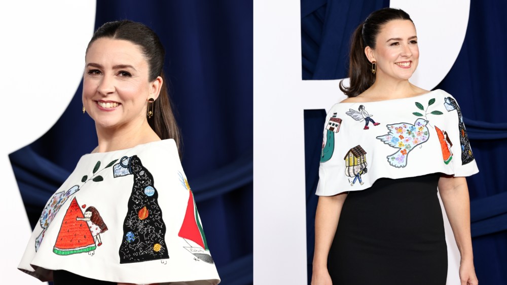 Ms. Rachel a.k.a. Rachel Griffin-Accurso wears a custom dress featuring drawings created by children in Gaza at the Glamour Women of the Year Awards 2025 on Nov. 4, 2025 in New York City.