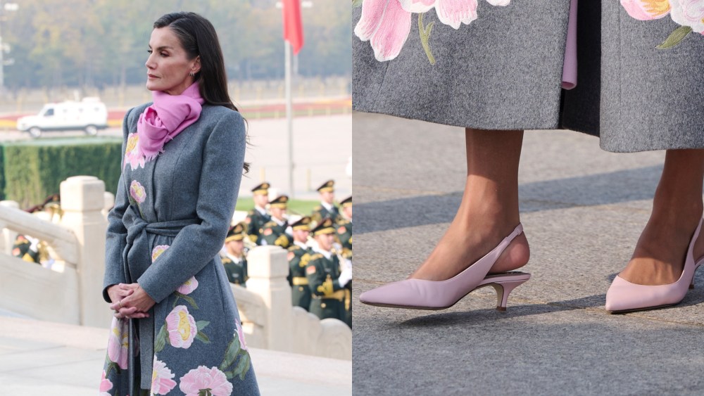 On Wednesday, Queen Letizia continued her state visit to China, attending a wreath-laying ceremony in blush pink heels.