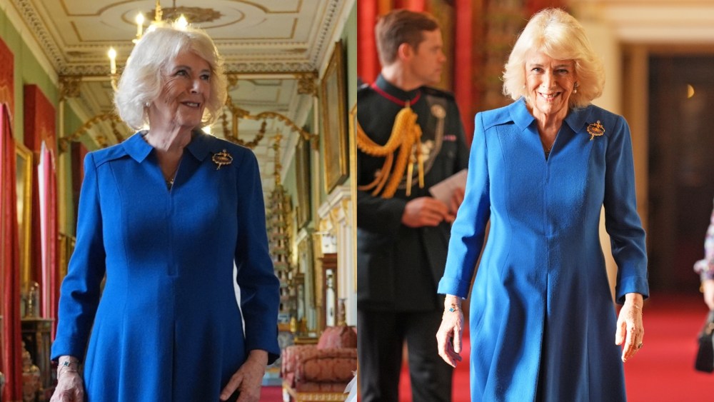 Queen Camilla wears a ballerina brooch by Van Cleef & Arpels for a reception for the English National Ballet company on Nov. 12 in London.