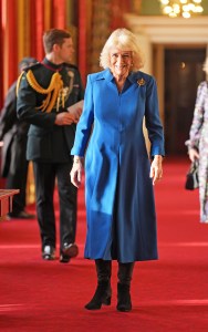 LONDON, ENGLAND - NOVEMBER 12:  Britain's Queen Camilla, Patron of the English National Ballet, arrives for a reception with staff, dancers, and supporters to celebrate the company's 75th anniversary and recognise the heritage, innovative creation of new works, and their learning and engagement programme, at Buckingham Palace on November 12, 2025 in London, England. (Photo by Yui Mok-Pool/Getty Images)