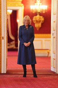 LONDON, ENGLAND - NOVEMBER 20: Queen Camilla arrives for a reception to celebrate the winners of the Queen's Commonwealth Essay Competition at St James's Palace on November 20, 2025 in London, England. (Photo by Yui Mok - WPA Pool/Getty Images)