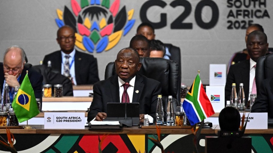 South African President Cyril Ramaphosa during the opening plenary session at the G20 Summit on Nov. 22.