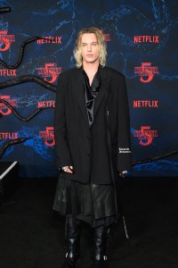 Jamie Campbell Bower at the "Stranger Things" Season 5 World Premiere held at the TCL Chinese Theatre on November 06, 2025 in Los Angeles, California.