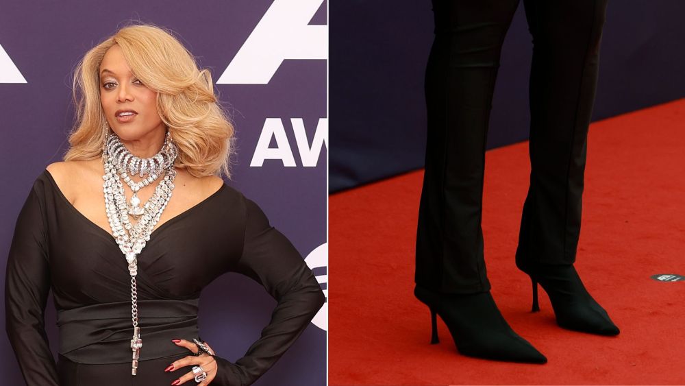 Tyra Banks in pointed toe boots with a sock-like fit at the 2025 Aria Awards in Sydney, Australia.