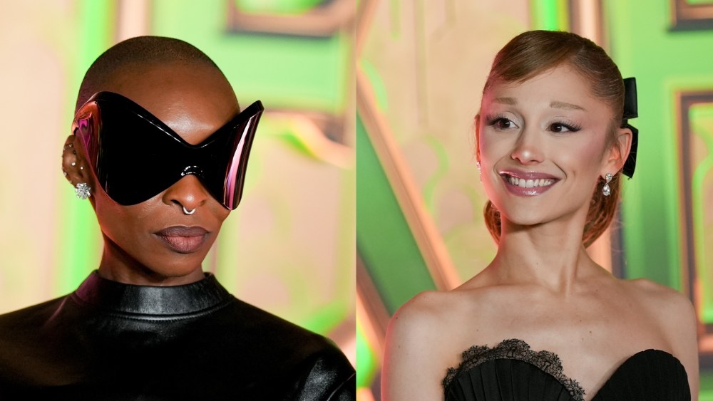 Cynthia Erivo in Balenciaga, left, and Ariana Grande in Schiaparelli at the Wicked: For Good New York premiere on Nov. 17, 2025 in New York City.
