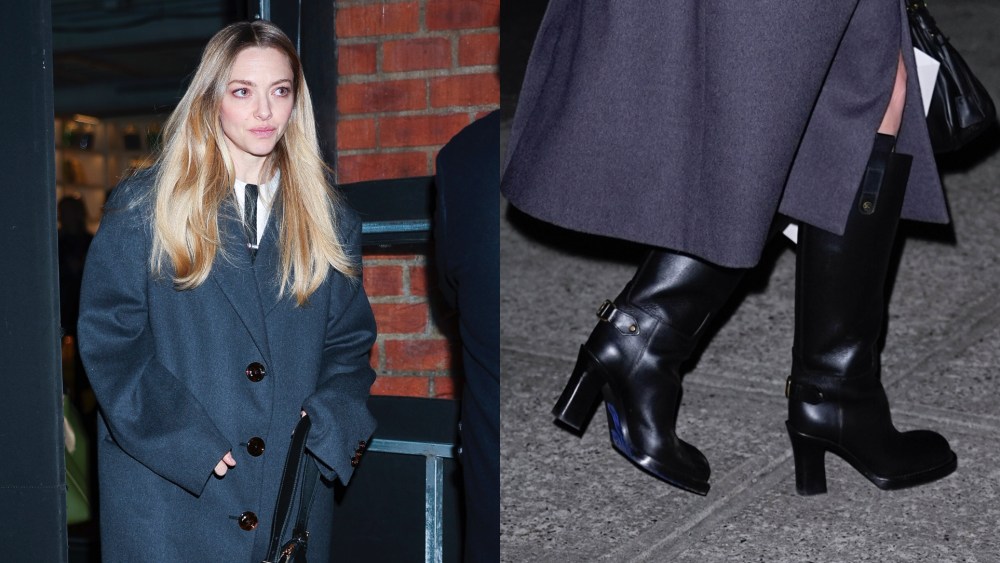 On Wednesday night, Amanda Seyfried stepped out in New York City wearing a pair of buckle-adorned Burberry boots with a block heel.