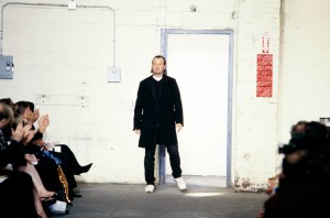 Designer Helmut Lang appears at the finale of the show.