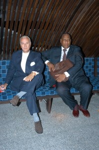Manolo Blahnik and Andre Leon Talley attend the W Magazine Dinner & Party for Kate Moss at Matsuri and Lux Studios in New York City on September 9, 2003.