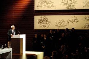 Architect Frank Gehry attends Louis Vuitton's Foundation for Creation press conference. (Photo by Dominique Maître/WWD/Penske Media via Getty Images)