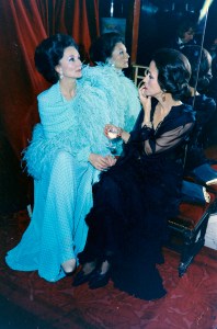 Comtesse Jacqueline de Ribes socializes with another dinner guest.