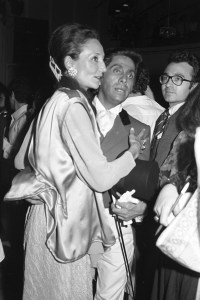 Valentino dressed as ringmaster with Jacqueline de Ribes for his big carnival themed birthday celebration at Studio 54 on May 11, 1978 in New York.