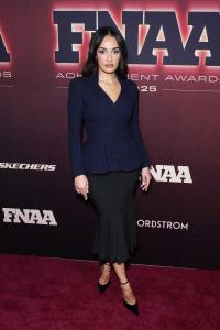 Amina Muaddi at the 2025 Footwear News Achievement Awards held at Cipriani 25 Broadway on December 03, 2025 in New York, New York.