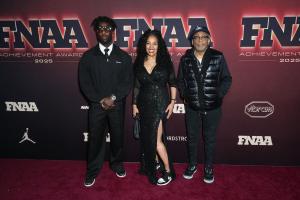 Nigel Sylvester, Sarah Mensah and Spike Lee at the 2025 Footwear News Achievement Awards held at Cipriani 25 Broadway on December 03, 2025 in New York, New York.