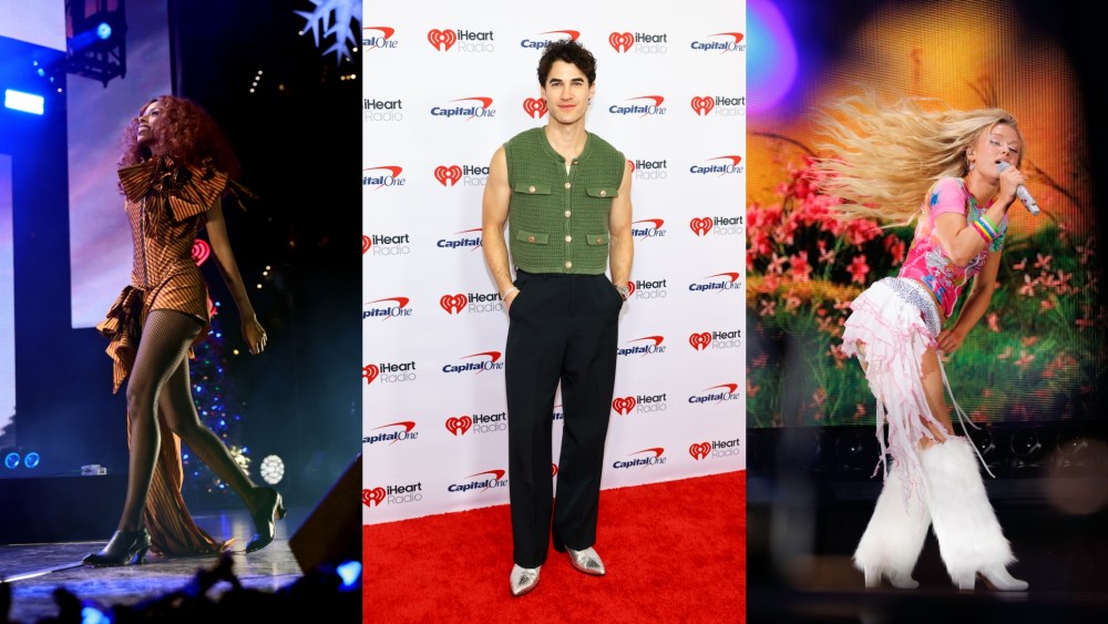 Left: Ravyn Lenae performs during iHeartRadio Q102's Jingle Ball 2025 Presented By Capital One at Xfinity Mobile Arena on Dec. 15, 2025 in Philadelphia, Pennsylvania.
Middle: Ed Sheeran at iHeartRadio Z100's Jingle Ball 2025 Presented by Capital One held at Madison Square Garden on Dec. 12, 2025 in New York, New York.
Right: Zara Larsson performs at the iHeartRadio 102.7 KIIS FM's Jingle Ball 2025 Presented by Capital One held at Intuit Dome on Dec. 5, 2025 in Los Angeles, California.