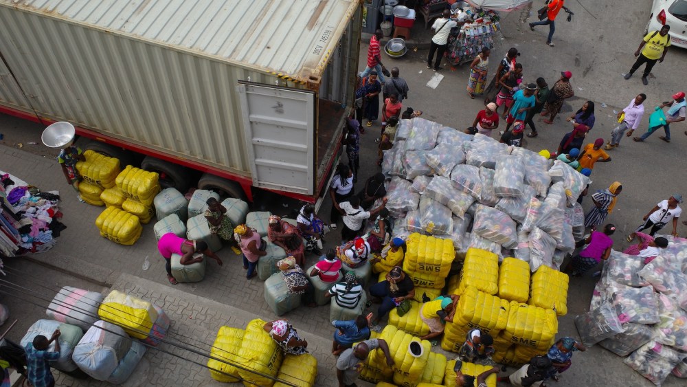 A general view of bales of secondhand clothes at the Kantamanto market in Accra, Ghana.