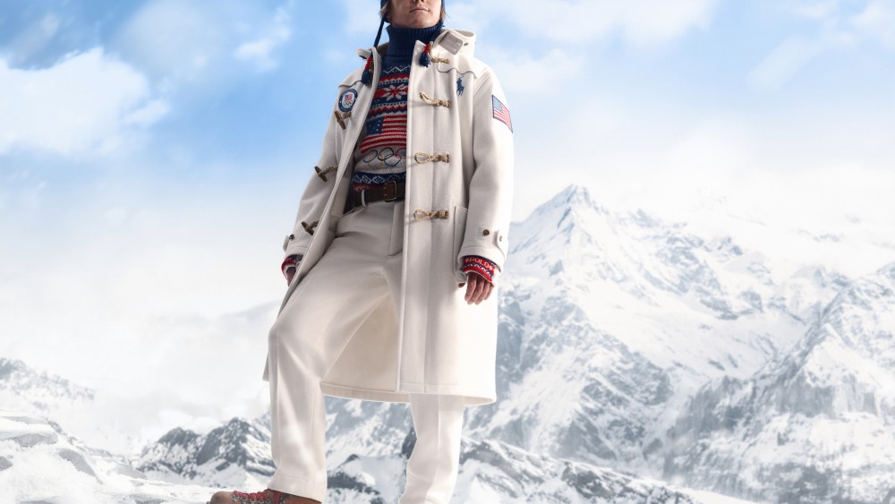 Snowboarder Red Gerard in looks from the Ralph Lauren Olympics collection.