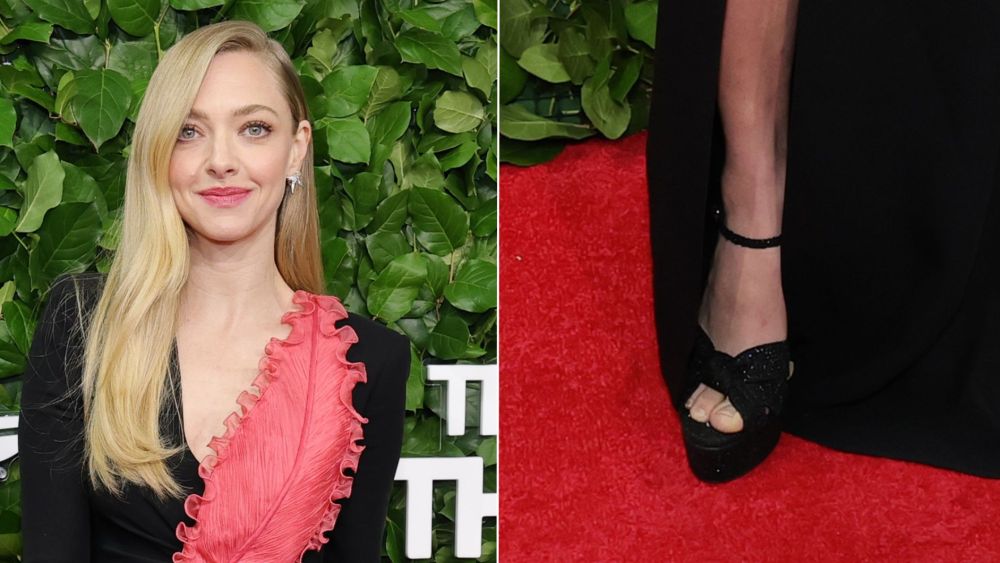 Amanda Seyfried wears Aquazzura's Nina Plateau 130 Knot Woven Metallic Sandals at the Gotham Awards in New York on Monday night.