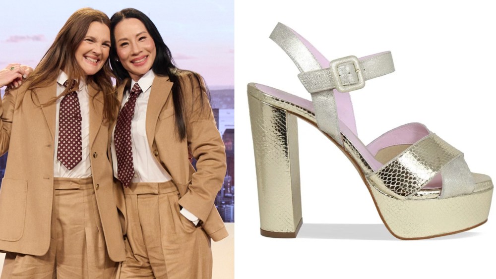 Drew Barrymore and Lucy Liu during filming of "The Drew Barrymore Show" on Wednesday.
