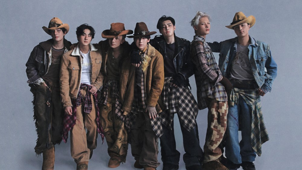 K-Pop group Enhypen models some of the pieces from ERL's upcoming Western Rancher collection. They also wore the looks in the music video "Big Girls Don't Cry."