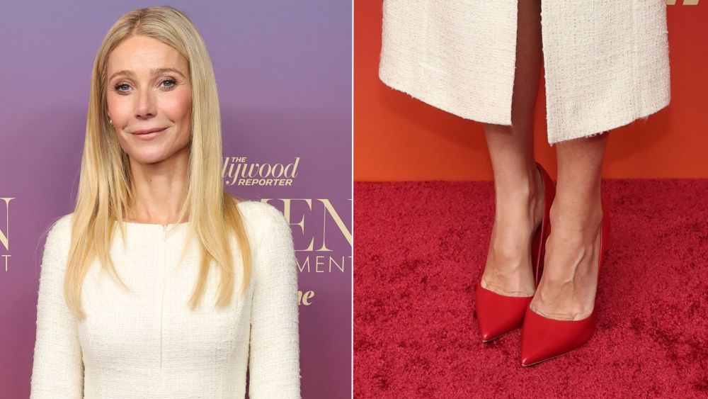 Gwyneth Paltrow wears red hot stilettos at The Hollywood Reporter's Women in Entertainment Gala on Wednesday.