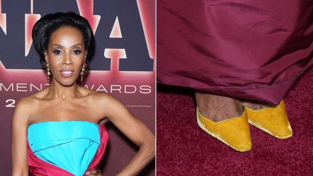 June Ambrose, who is presenting the 2025 Designer of the Year award to Nina Christen, wears Saint Laurent Slingbacks on the 39th annual Footwear News Achievement Awards red carpet on Wednesday night.