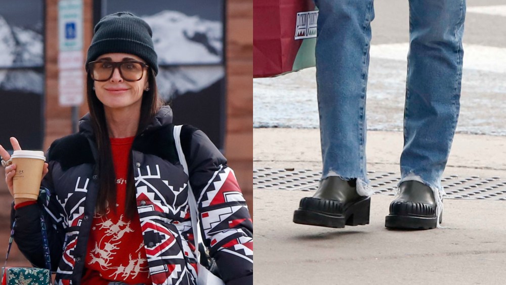 kyle richards, aspen, colorado, lug sole boot, leather, shopping