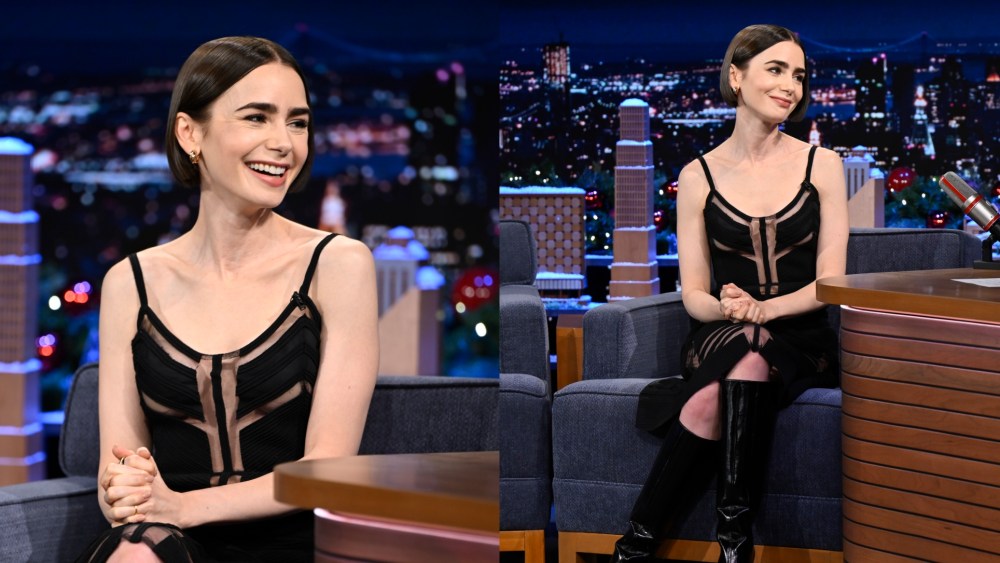 Lily Collins on The Tonight Show Starring Jimmy Fallon in New York City on Dec. 9, 2025.