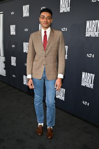 Owen Thiele at the "Marty Supreme" Los Angeles Premiere held at the Samuel Goldwyn Theatre on December 08, 2025 in Los Angeles, California.
