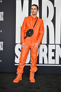 Timothée Chalamet at the "Marty Supreme" Los Angeles Premiere held at the Samuel Goldwyn Theatre on December 08, 2025 in Los Angeles, California.