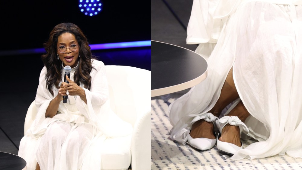 On Thursday, Oprah attended her "Oprah: In Conversation" in Sydney, where she arrived in white bow-adorned kitten heels.
