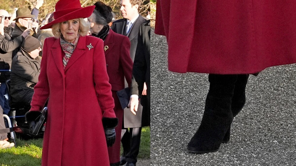 Queen Camilla in suede black boots.