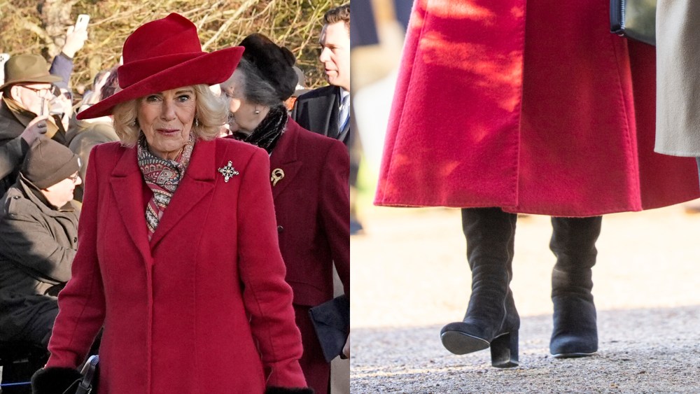 queen camilla, knee high boots, christmas morning church service
