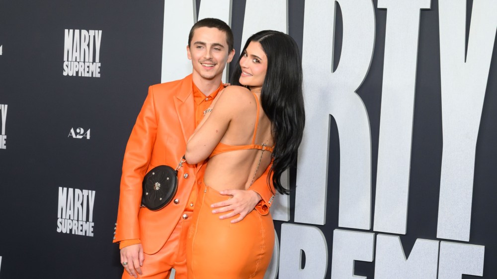 Timothée Chalamet and Kylie Jenner wear coordinated Chrome Hearts looks at the Marty Supreme premiere on Dec. 8, 2025 in Los Angeles.